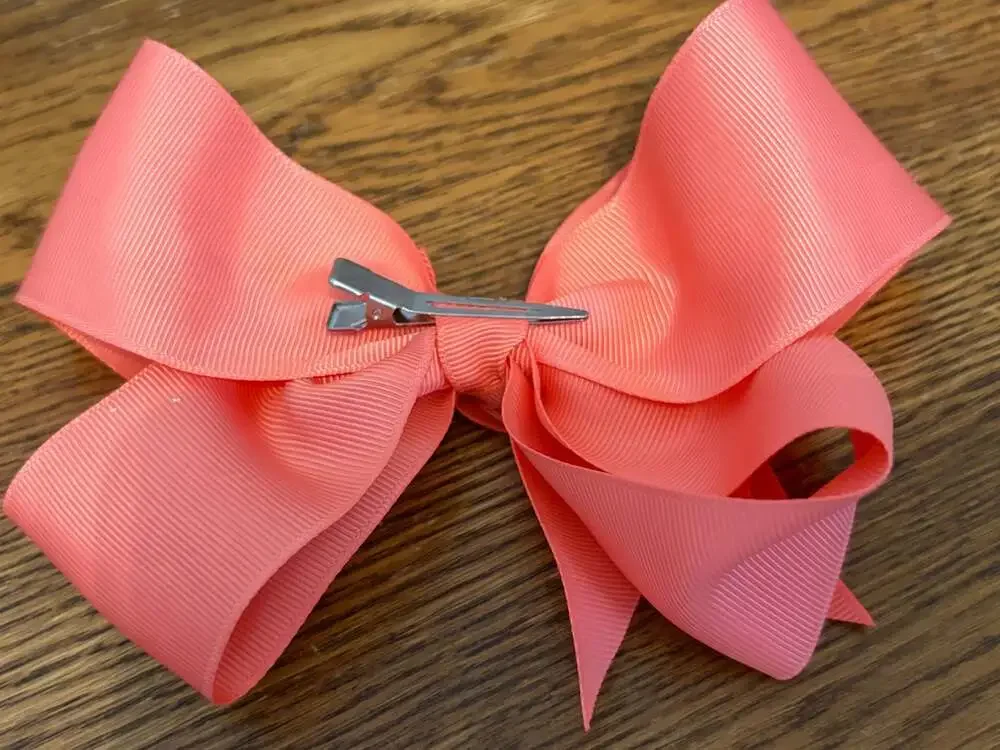 Coral Pink Grosgrain Ribbon Hair Bow with Alligator Clip